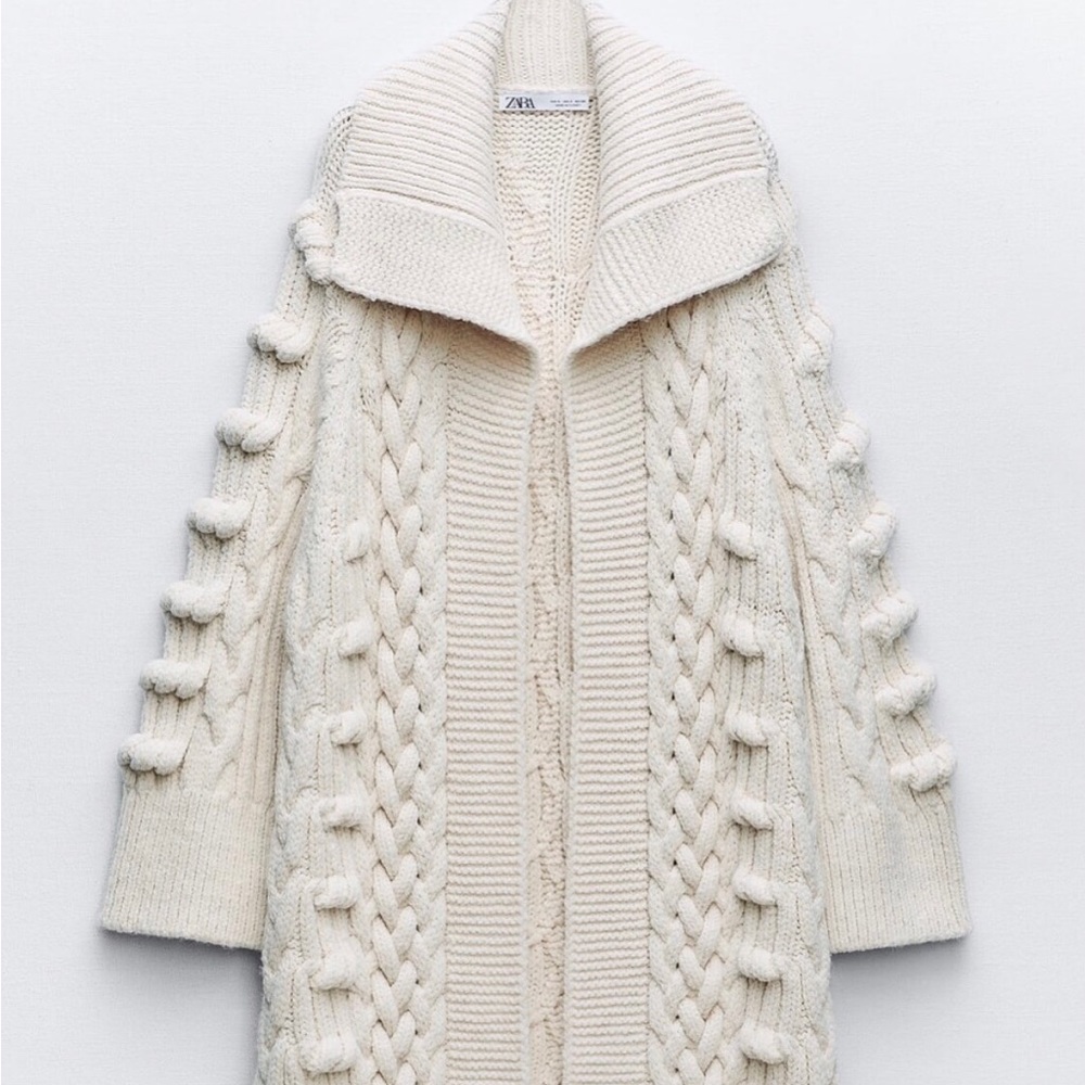 ZARA Women's Textured Cable Knit Coat(Ecru , US  M / EUR  M) - Picture 11 of 16